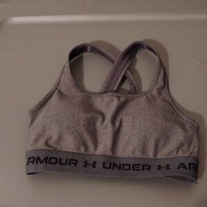 PADDED Under Armour Crossback Sports Bra Gray Logo Pullover Wireless Women SMALL